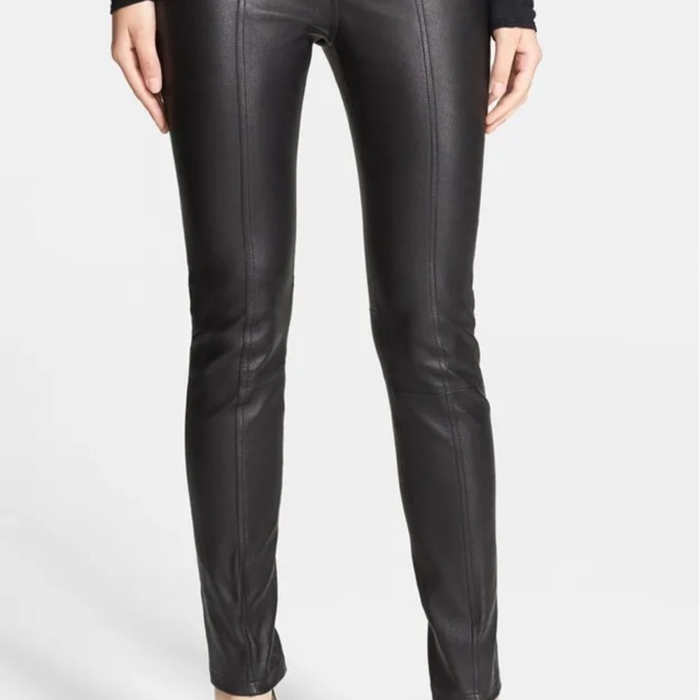 Vince Women's Black Lambskin Leather Pants with Zippered Pockets